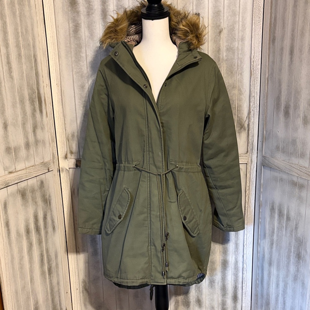 Adam Levine Collection Olive Utility Jacket with Faux Fur Hood